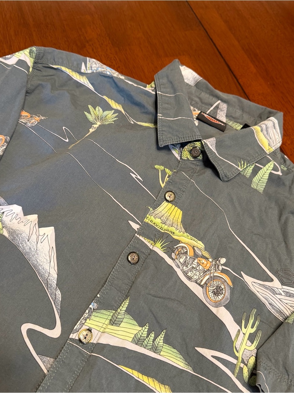 Harley-Davidson Shirt Mens Large AOP Motorcycle Print Aloha Camp Kona Hawaii